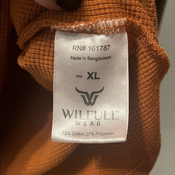 Wilfull Wear Orange Long Sleeve Thermal Shirt Size XL - Picture 3 of 5